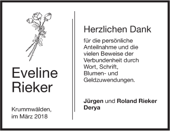 Traueranzeige von Eveline Rieker von NWZ Neue Württembergische Zeitung