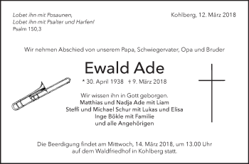 Traueranzeige von Ewald Ade von Metzinger-Uracher Volksblatt