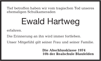 Traueranzeige von Ewald Hartweg von Hohenloher Tagblatt