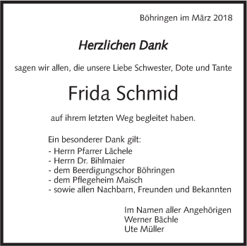 Traueranzeige von Frida Schmid von Metzinger-Uracher Volksblatt