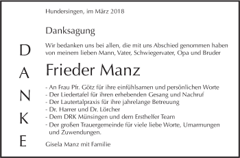 Traueranzeige von Frieder Manz von Alb-Bote/Metzinger-Uracher Volksblatt