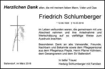 Traueranzeige von Friedrich Schlumberger von SÜDWEST PRESSE Ausgabe Ulm/Neu-Ulm