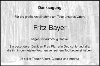 Traueranzeige von Fritz Bayer von SÜDWEST PRESSE Ausgabe Ulm/Neu-Ulm