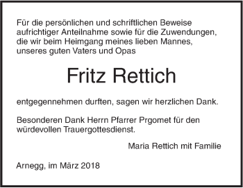 Traueranzeige von Fritz Rettich von SÜDWEST PRESSE Ausgabe Ulm/Neu-Ulm