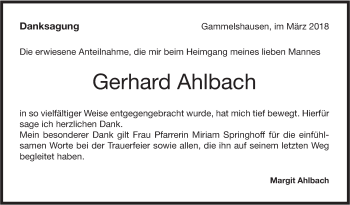 Traueranzeige von Gerhard Ahlbach von NWZ Neue Württembergische Zeitung