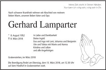 Traueranzeige von Gerhard Lamparter von Alb-Bote/Metzinger-Uracher Volksblatt