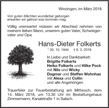 Traueranzeige von Hans-Dieter Folkerts von NWZ Neue Württembergische Zeitung