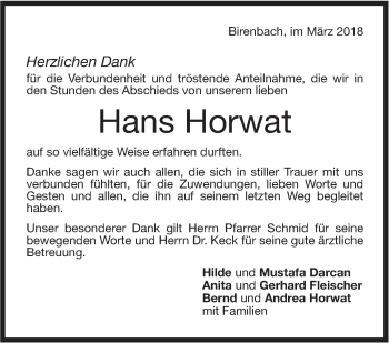 Traueranzeige von Hans Horwat von NWZ Neue Württembergische Zeitung