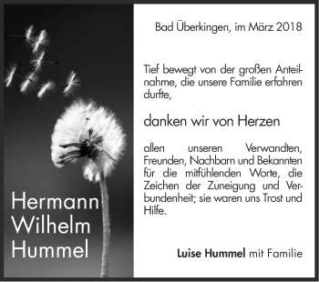 Traueranzeige von Hermann Wilhelm Hummel von Geislinger Zeitung