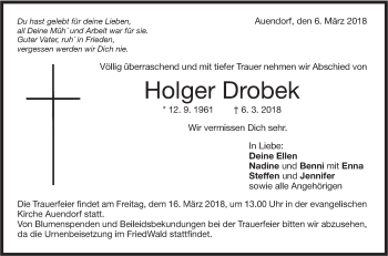 Traueranzeige von Holger Drobek von NWZ Neue Württembergische Zeitung