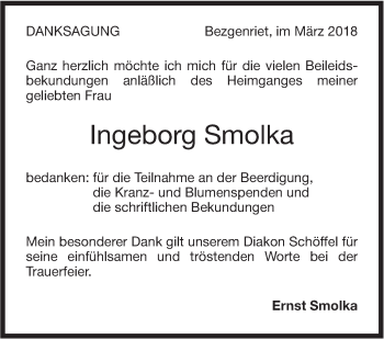 Traueranzeige von Ingeborg Smolka von NWZ Neue Württembergische Zeitung