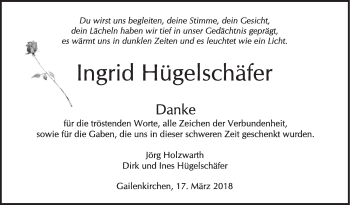 Traueranzeige von Ingrid Hügelschäfer von Haller Tagblatt