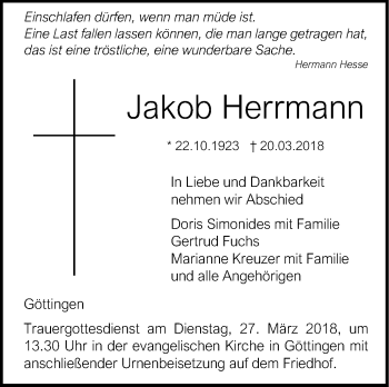 Traueranzeige von Jakob Herrmann von SÜDWEST PRESSE Ausgabe Ulm/Neu-Ulm