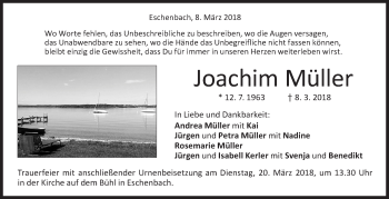 Traueranzeige von Joachim Müller von NWZ Neue Württembergische Zeitung