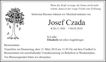 Traueranzeige von Josef Czada von SÜDWEST PRESSE Ausgabe Ulm/Neu-Ulm