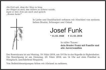 Traueranzeige von Josef Funk von Hohenloher Tagblatt