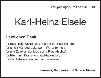 Traueranzeige von Karl-Heinz Eisele von NWZ Neue Württembergische Zeitung