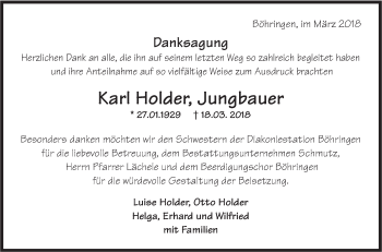 Traueranzeige von Karl Holder von Metzinger-Uracher Volksblatt