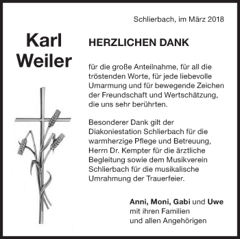 Traueranzeige von Karl Weiler von NWZ Neue Württembergische Zeitung