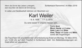 Traueranzeige von Karl Weiler von NWZ Neue Württembergische Zeitung