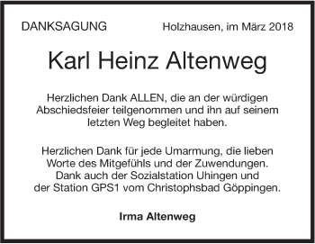 Traueranzeige von Karl Heinz Altenweg von NWZ Neue Württembergische Zeitung