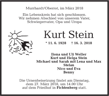 Traueranzeige von Kurt Stein von Rundschau Gaildorf