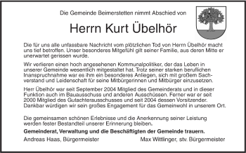 Traueranzeige von Kurt Übelhör von SÜDWEST PRESSE Ausgabe Ulm/Neu-Ulm