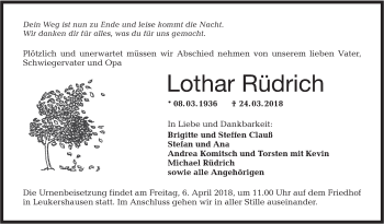 Traueranzeige von Lothar Rüdrich von Hohenloher Tagblatt