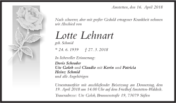 Traueranzeige von Lotte Lehnart von Geislinger Zeitung