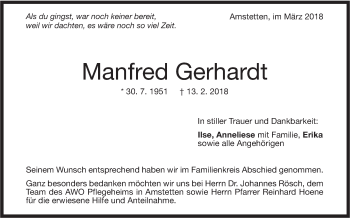 Traueranzeige von Manfred Gerhardt von Geislinger Zeitung