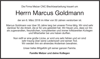 Traueranzeige von Marcus Goldmann von NWZ Neue Württembergische Zeitung