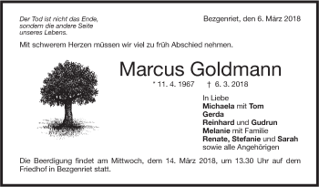 Traueranzeige von Marcus Goldmann von NWZ Neue Württembergische Zeitung