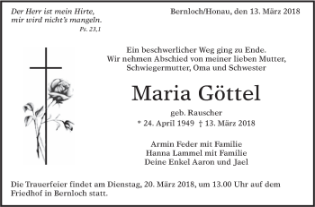 Traueranzeige von Maria Göttel von Alb-Bote/Metzinger-Uracher Volksblatt