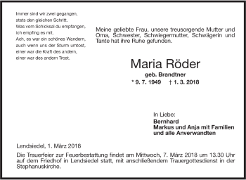 Traueranzeige von Maria Röder von Hohenloher Tagblatt