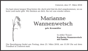 Traueranzeige von Marianne Wannenwetsch von Rundschau Gaildorf