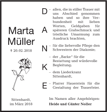 Traueranzeige von Marta Müller von Haller Tagblatt