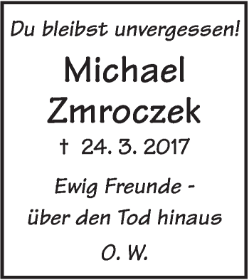 Traueranzeige von Michael Zmroczek von SÜDWEST PRESSE