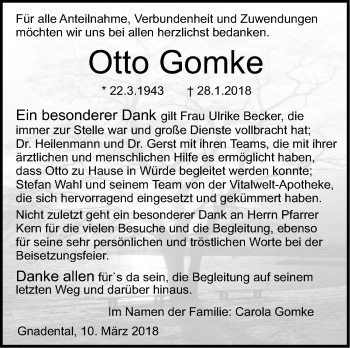 Traueranzeige von Otto Gomke von Haller Tagblatt