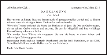 Traueranzeige von Otto Scholl von Haller Tagblatt