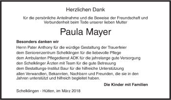 Traueranzeige von Paula Mayer von Ehinger Tagblatt/Alb-Bote