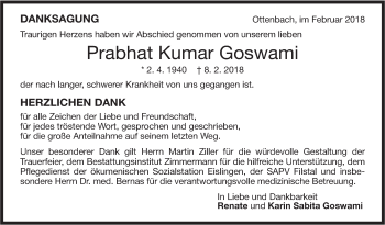 Traueranzeige von Prabhat Kumar Goswami von NWZ Neue Württembergische Zeitung