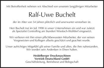 Traueranzeige von Ralf-Uwe Buchelt von Metzinger-Uracher Volksblatt