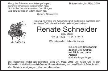 Traueranzeige von Renate Schneider von Geislinger Zeitung