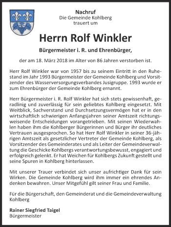 Traueranzeige von Rolf Winkler von Metzinger-Uracher Volksblatt