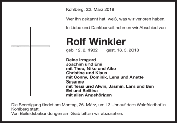 Traueranzeige von Rolf Winkler von Metzinger-Uracher Volksblatt