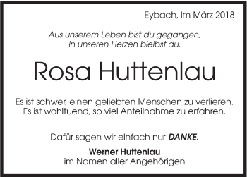 Traueranzeige von Rosa Huttenlau von Geislinger Zeitung