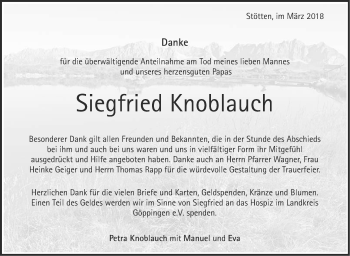 Traueranzeige von Siegfried Knoblauch von NWZ Neue Württembergische Zeitung/Geislinger Zeitung