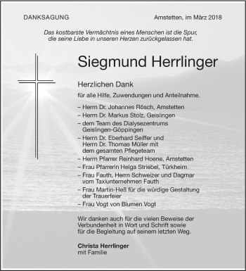 Traueranzeige von Siegmund Herrlinger von Geislinger Zeitung