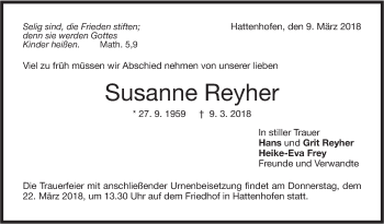 Traueranzeige von Susanne Reyher von NWZ Neue Württembergische Zeitung