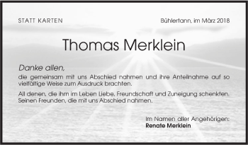 Traueranzeige von Thomas Merklein von Rundschau Gaildorf